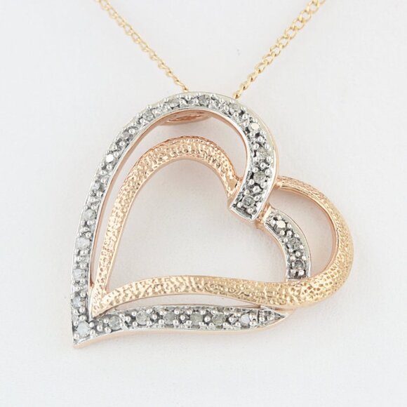 10K Two-Tone Gold Diamond Heart Necklace Birthday Anniversary Gift